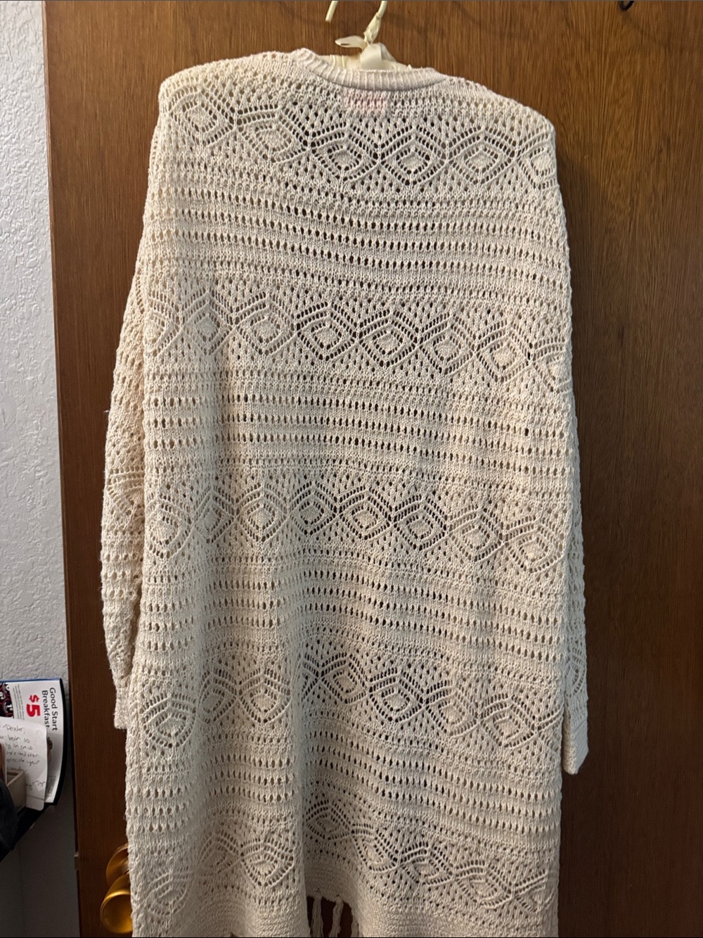 Pink Lily Cream Open-Front Crochet Fringe Cardigan Sweater - Picture 6 of 6